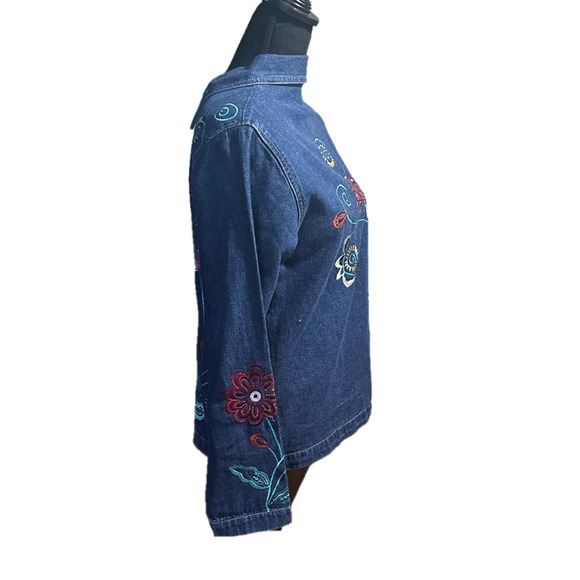 Tantrums Vintage Denim Floral Embroidery Jacket | Boho Chic | Size S - Picture 4 of 6